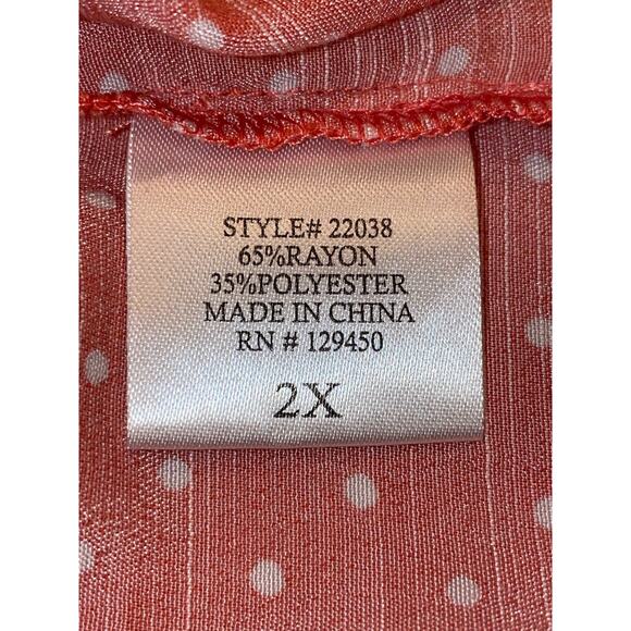 COMO BLU women's Caged 3/4 sleeve peasant top, Coral Dot 2X Polka dots - Picture 7 of 8